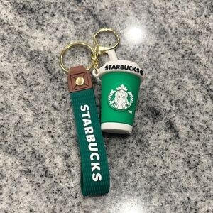 Starbucks Green Cup Keychain with Gold Ring